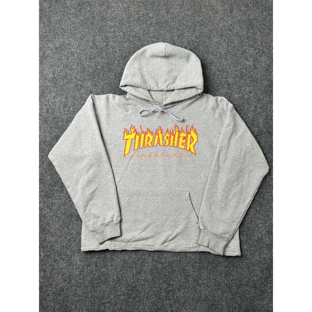 Womens Hoodie Thrasher Magazine Flame Logo Gray Cropped Pullover, Size S